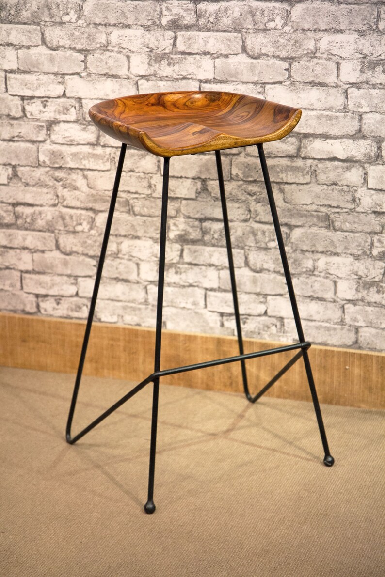 Solid Sheesham Wood Style Bar Breakfast Stool 81cm Image 0