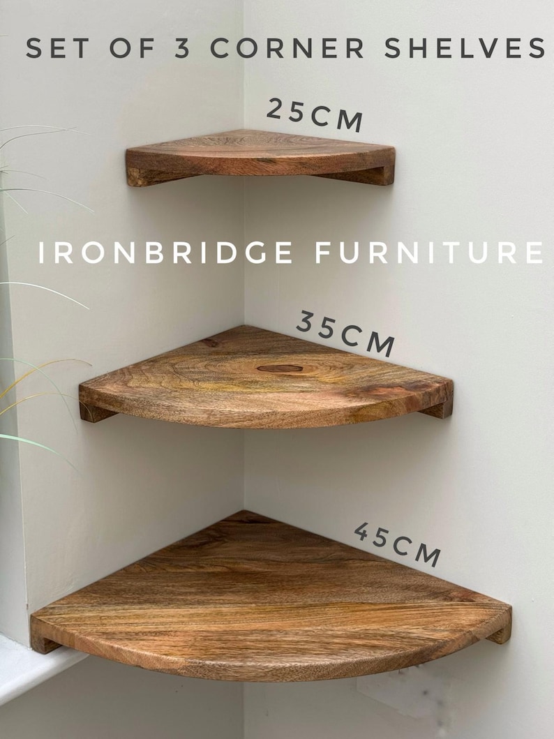 Mango Wood Corner Wall Shelves - Set of 3 - Contemporary Home Decor bild 4