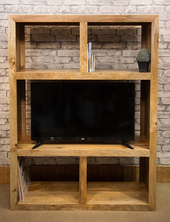 Solid Natural Mango Wood Room Divider Bookcase Tv Unit Lp Storage Mantis Range Mant 151