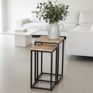 Mango Wood Nesting Side Tables: Industrial Style Plant Stands
