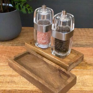 Mango Wood Condiment Tray: Salt Pepper Grinder Rest (18x8cm) bild 3