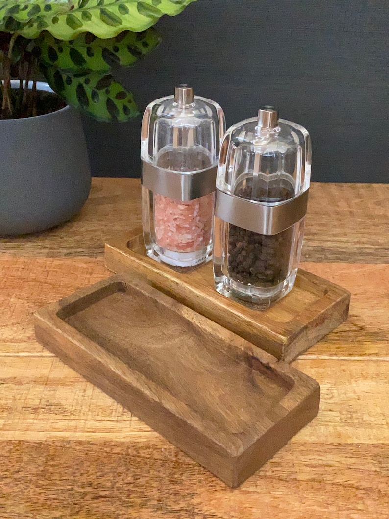 Wooden condiment tray / mill rest ideal for salt and pepper Etsy