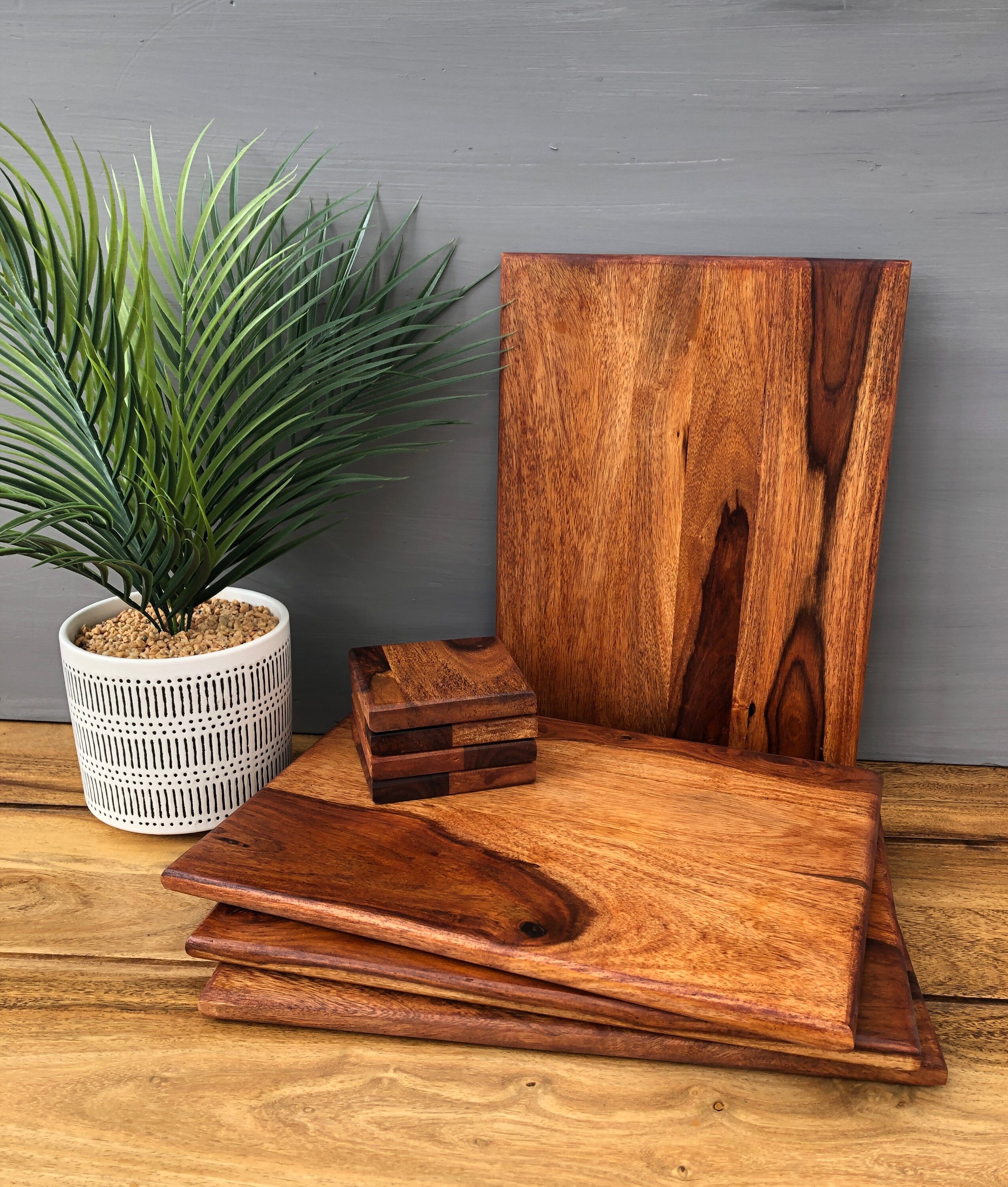 Set of 4 Solid Teak Stained Sheesham Wood Board Placemats and Etsy UK