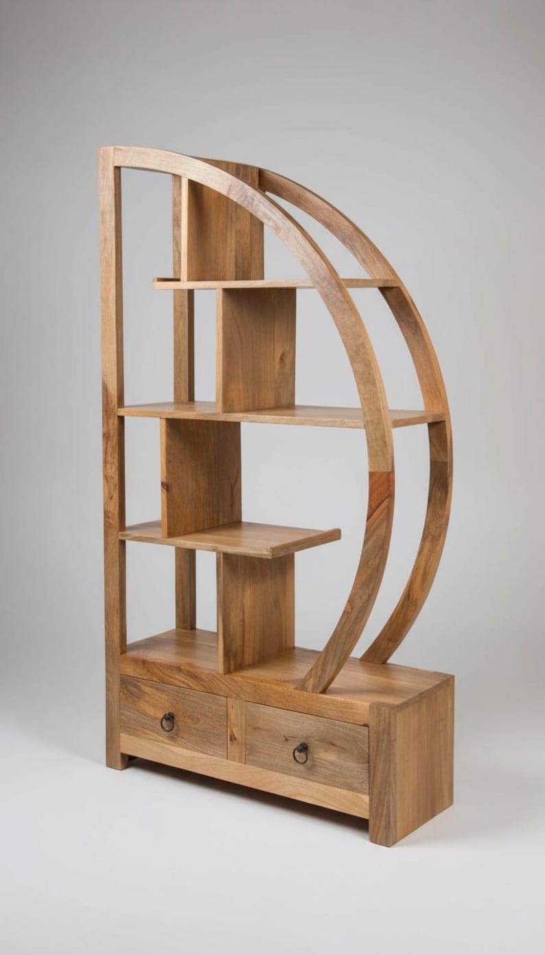 Solid Mango Wood Arched Room Divider Bookcase With Drawers. Sold ...