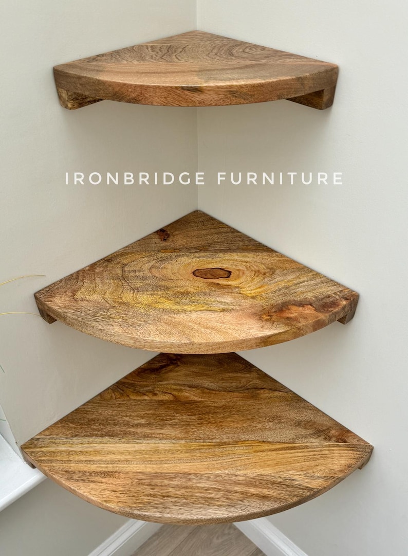 Mango Wood Corner Wall Shelves - Set of 3 - Contemporary Home Decor bild 3