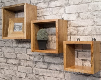 Set of 3 Solid Mango wood wall shelves CHOOSE FROM 30cm, 25cm and 20cm shelf - MANT-197 - shelving, storage, display, contemporary