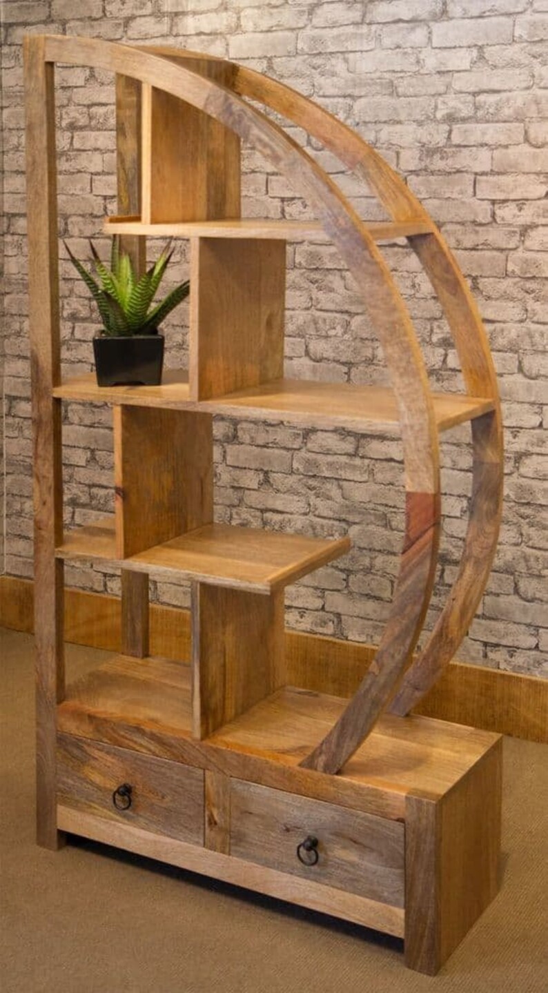Solid Mango Wood Arched Room Divider Bookcase With Drawers. Sold ...
