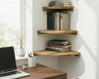 Mango Wood Corner Wall Shelves - Set of 3 - Contemporary Home Decor