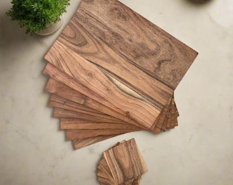 Set of straight edged solid Acacia wood placemats or coasters. Matt finish.