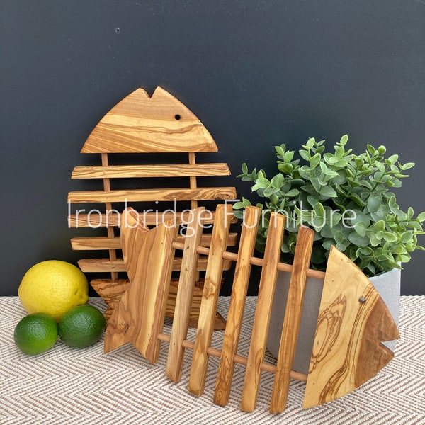 1x Solid Olive wood wooden fish shaped board / trivet - ideal for fun table mats or heat protection mats