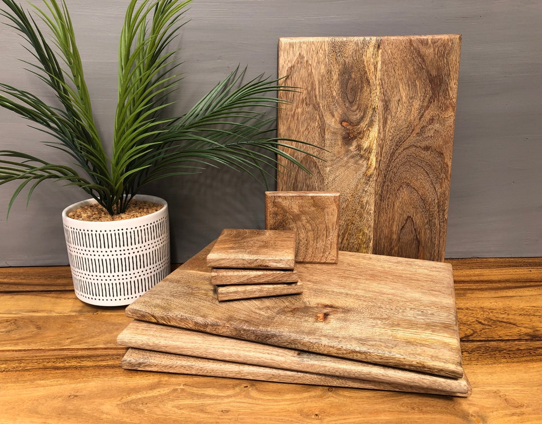 Set of 4 Solid Natural Mango Wood Board Placemats and 4 Coasters Mantis  Range Serving Platter, Food Board, Chopping Board, Mats -  Denmark