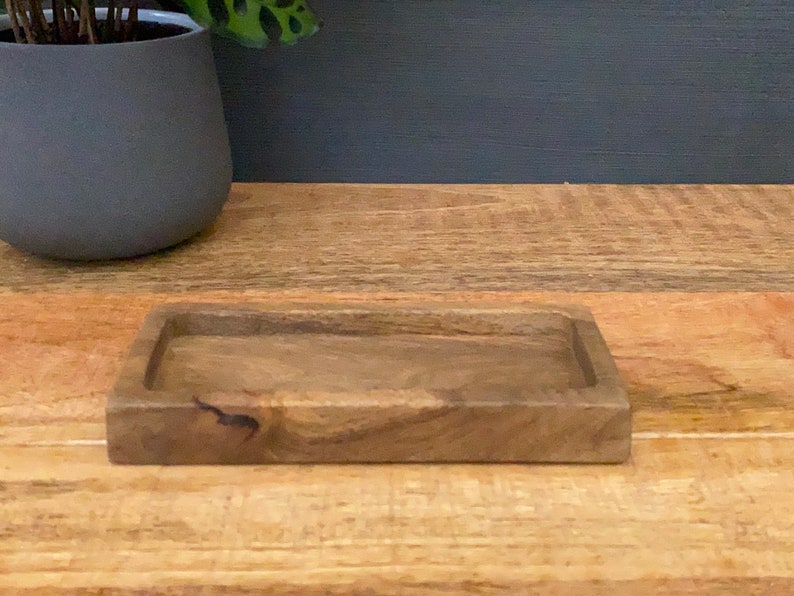 Mango Wood Condiment Tray: Salt Pepper Grinder Rest (18x8cm) plain mango wood
