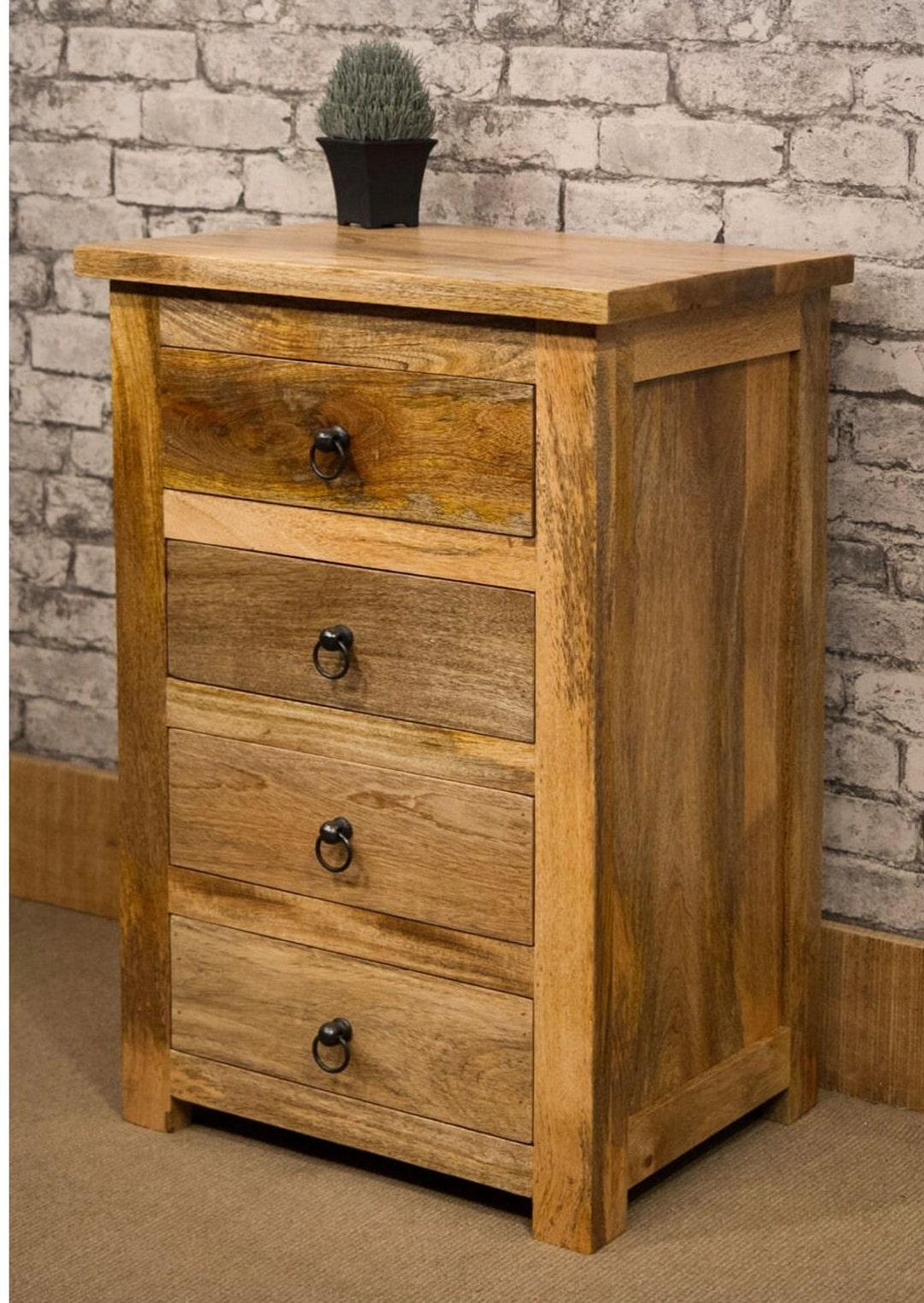 Mantis Solid Mango Wood 4 Drawer Bedside Chest of Drawers. 74cm High