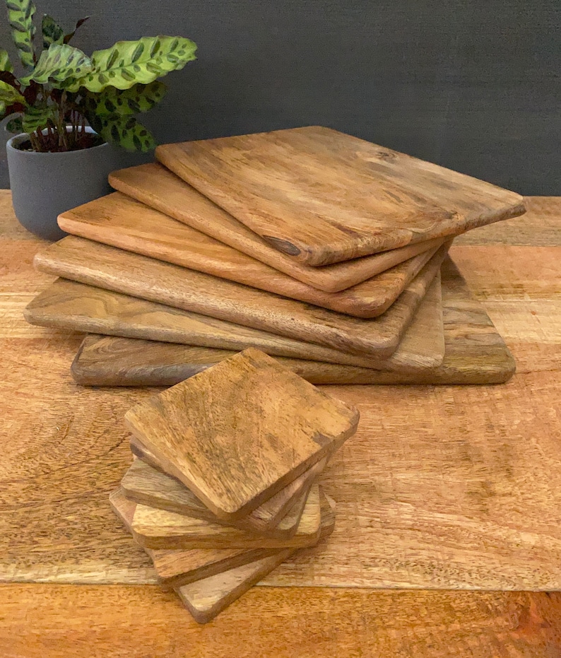 Set of Solid Mango Wood Board Placemats and Coasters Mantis Etsy UK