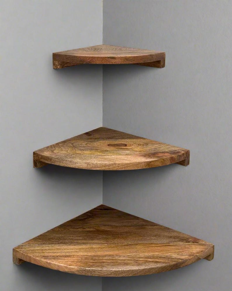 Mango Wood Corner Wall Shelves - Set of 3 - Contemporary Home Decor bild 6