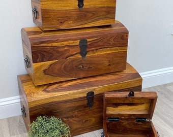 Solid Sheesham wood treasure chest, storage trunk, box, dowry, blanket - 4 sizes available