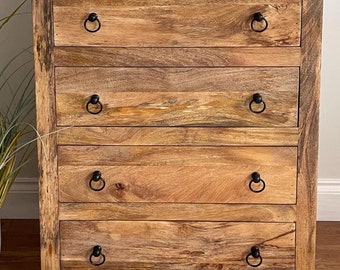 Mantis Solid Mango wood 4 drawer chest of drawers, bedroom storage, sideboard, unit MANT-022a