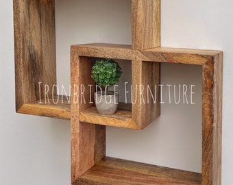 Contemporary cube wall hanging interlocking shelf made from quality Mango wood. MANT-4003 Ideal for cd/dvd storage or ornaments