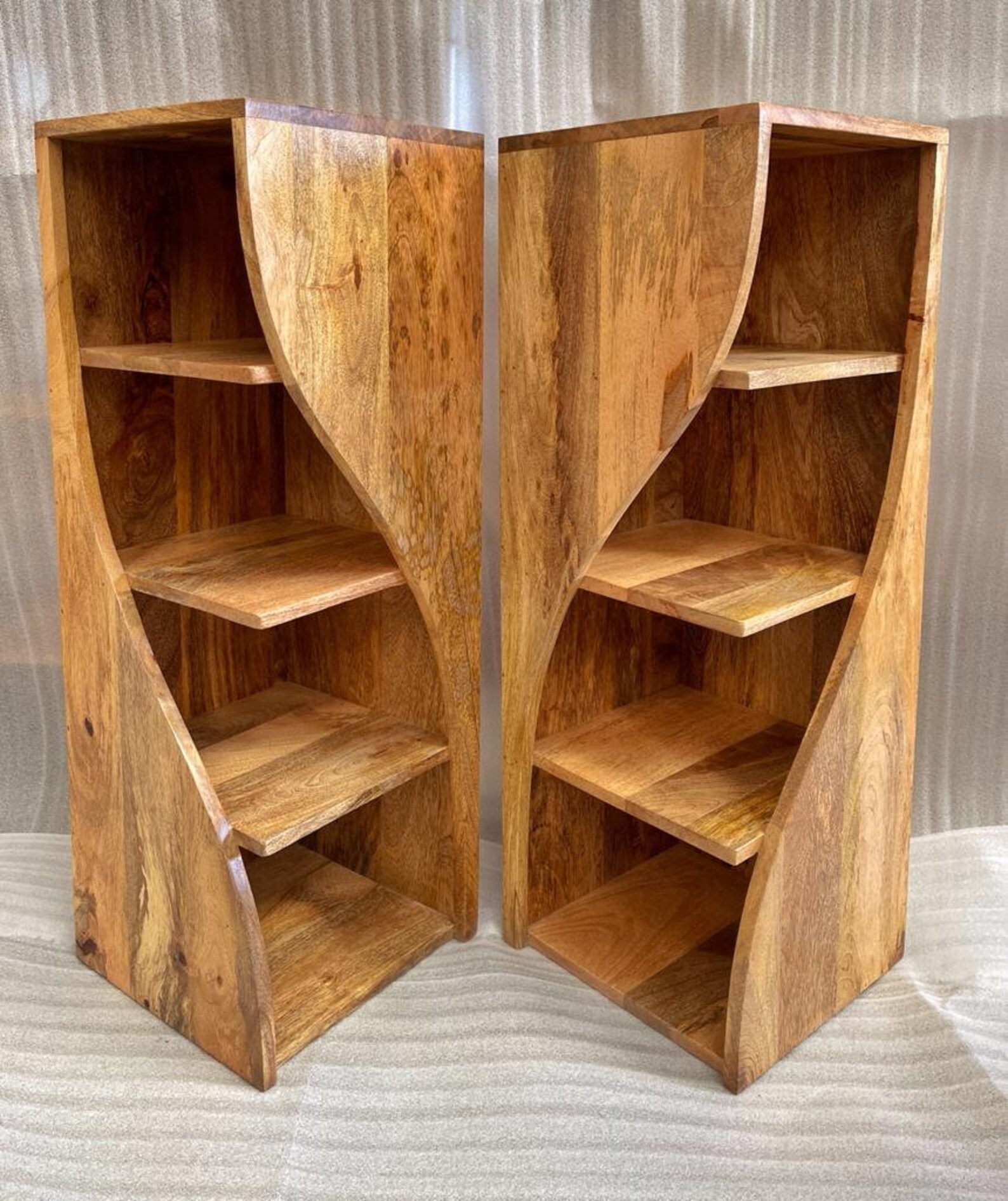 Pair of Contemporary Twisted Solid Mango Wood Bookcases 90cm Etsy