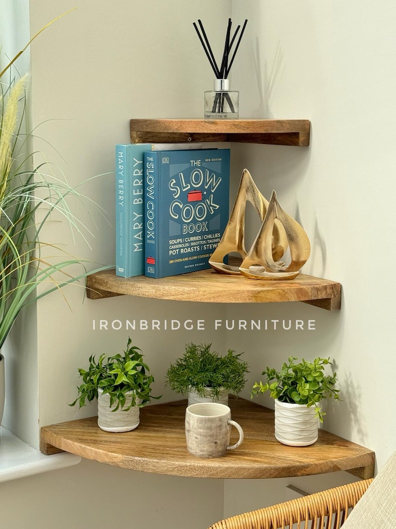 Mango Wood Corner Wall Shelves - Set of 3 - Contemporary Home Decor bild 2