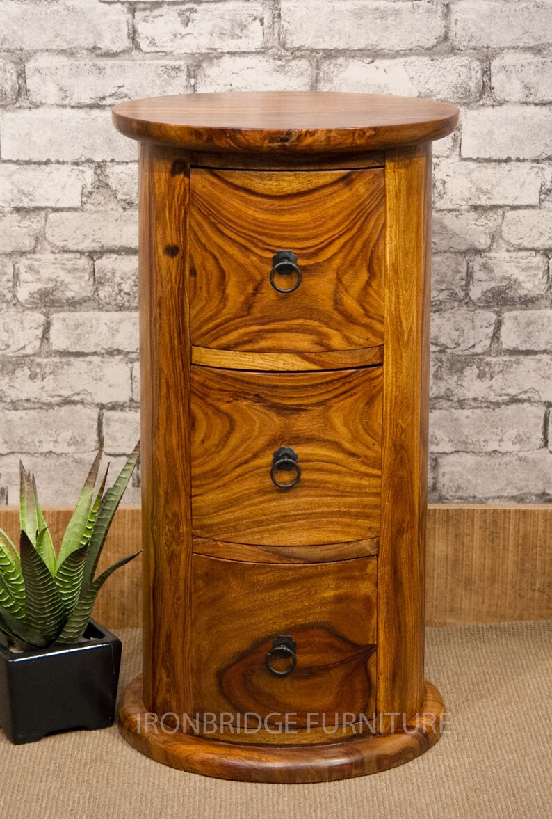 It 184c Solid Sheesham Wood 35cm Round 3 Drawer Drum Ideal Etsy