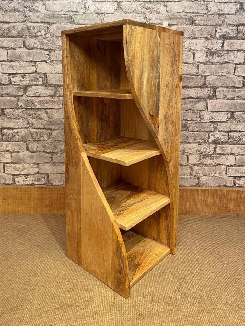 Contemporary Twisted Solid Mango Wood Bookcase 90cm High x Etsy