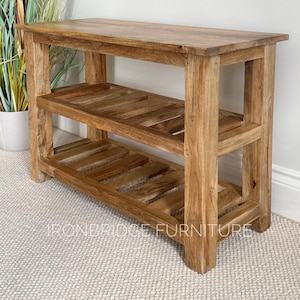 Mango wood shoe storage bench, 70cm wide, with or without cushion. Hallway seating