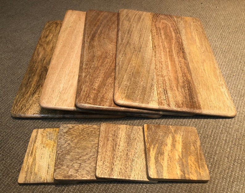 Set of 4 Solid Mango Wood Board Placemats and 4 Coasters Etsy