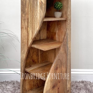 Mantis Solid Natural Mango Wood Twisted Bookcase 90cm high x 28.5cm square. TW29AA