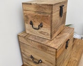 Solid Mango wood LP box, vinyl storage trunk, singles chest, dowry, 2 sizes of square trunk available.