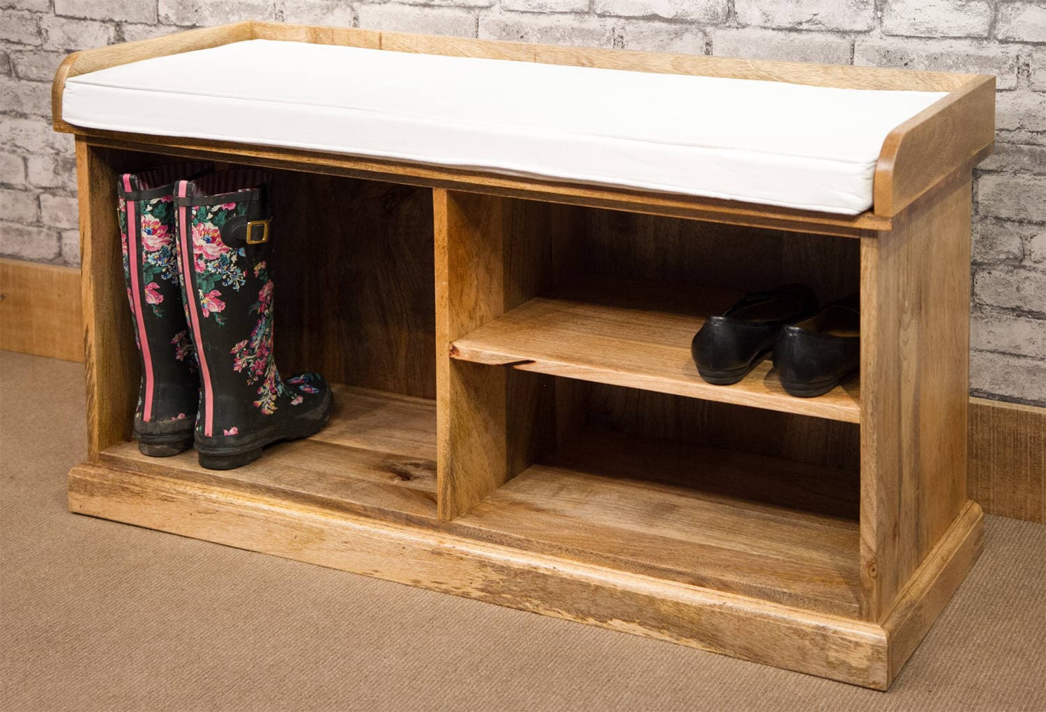 Solid Natural Mango Wood Shoe Storage Bench Mantis Range Etsy