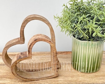 Mango Wood Heart Set: Rustic Home Decor, LED Tea Light Holders