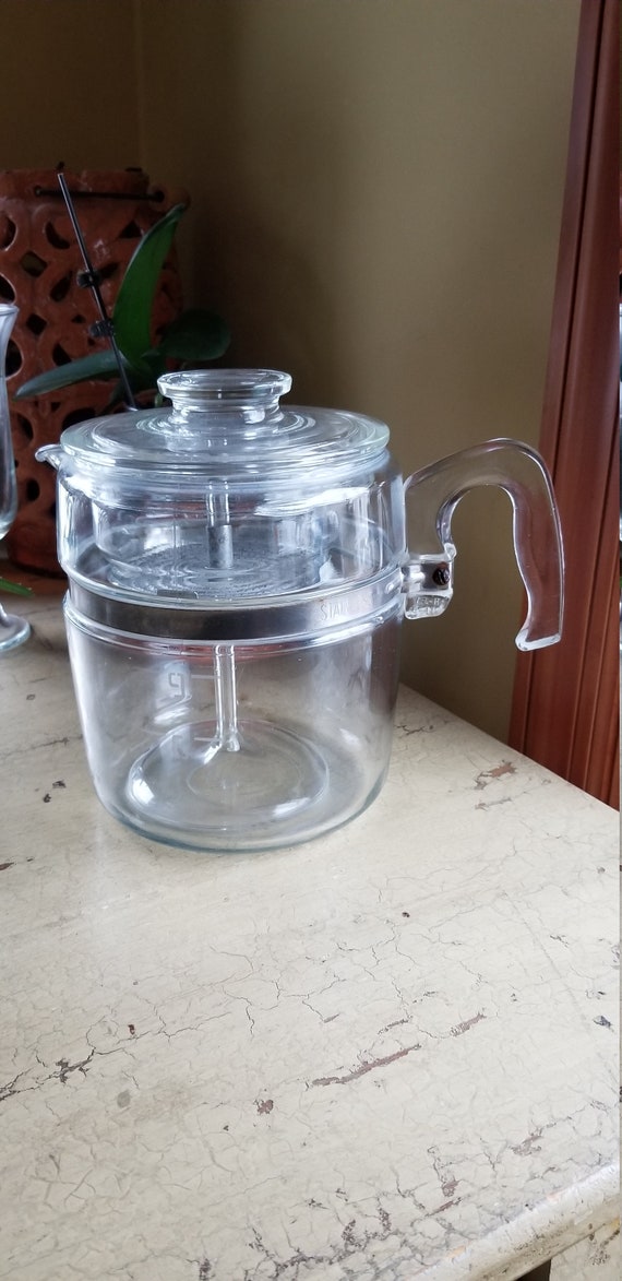 Vintage Clear 9 Cup Pyrex Stovetop Coffee Percolator Pot with Glass Brewing  Insert