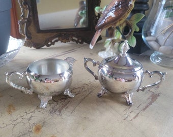 International Silverplated Holloware; Creamer Pitcher Footed & Sugar Bowl Footed