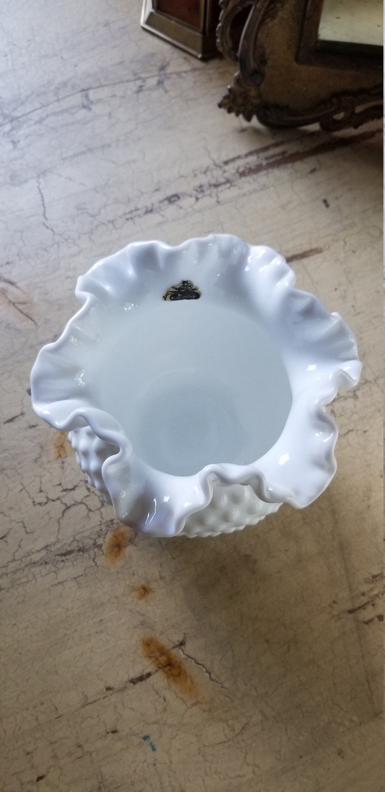 Fenton MILK Glass Hobnail Pieces Marked Fenton Ruffled Etsy