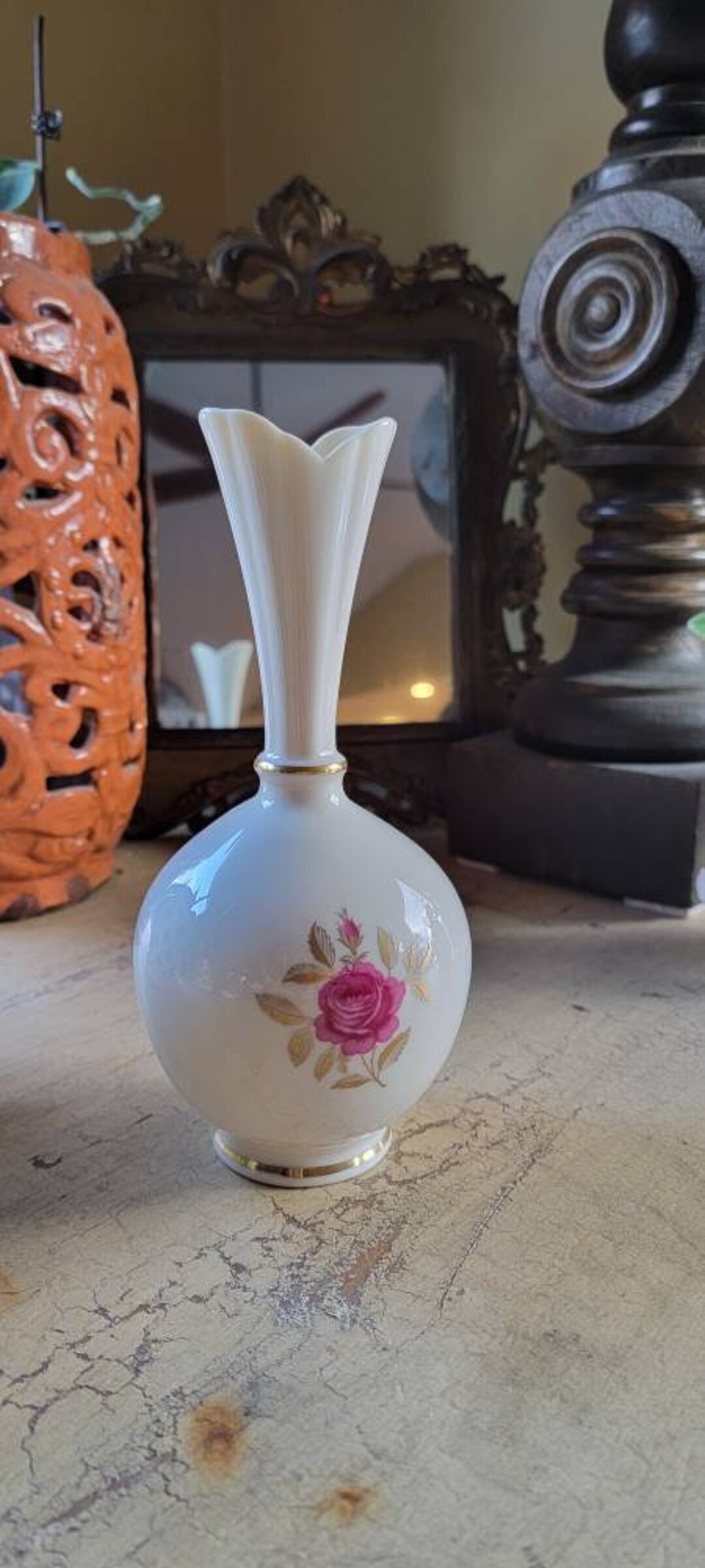 Small Lenox Vase With Gold Accents and Rose Etsy
