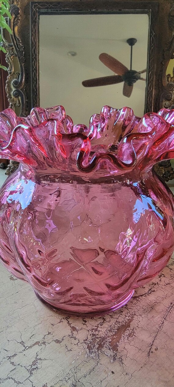 【週末SALE中！!】フェントン　ホブネイル　クランベリーガラス花瓶 フェントン ヴィンテージ ホブネイル クランベリーガラス花瓶