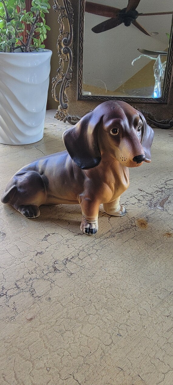 ヴィンテージ 陶器 ダックスフント 犬 置物 日本製 茶色 犬 像;ArtMark