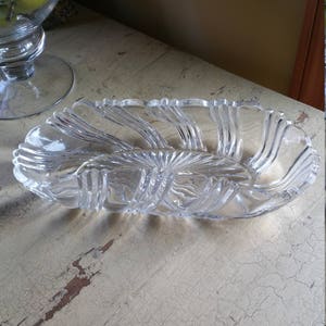 Oblong Pressed Glass Serving Dish; Appetizer Serving Tray; Heavy Starburst Patterned Glass