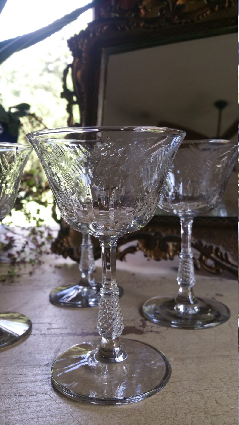 Set of 4 Vintage Stemmed Liqueur Glasses Etsy