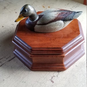 Wooden Octagonal Box with Duck Topper;  Jewelry box; Trinket Box; Hunter