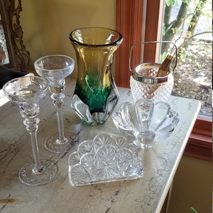 VINTAGE-GLAS; Kerzenhalter, Serviettenhalter, Schüssel, Eiseimer, Glasvase