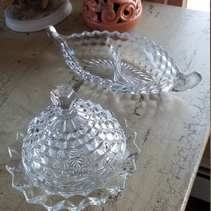 Fostoria American 12" Gondola Gecompartimenteerd Relish Dish en 7 " voetkom.