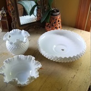 Fenton MILK Glass; Hobnail Pieces; Marked Fenton; Ruffled Bowls; Large Centerpiece; Rare