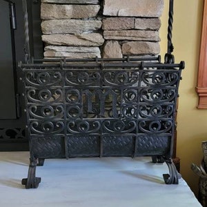 Vintage Hand Forged Fireplace Basket; Personalized with the Letter M