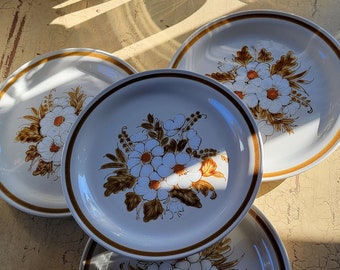 Vintage 1970s Stoneware Dinnerware Set: Floral Oven-to-Table Plates