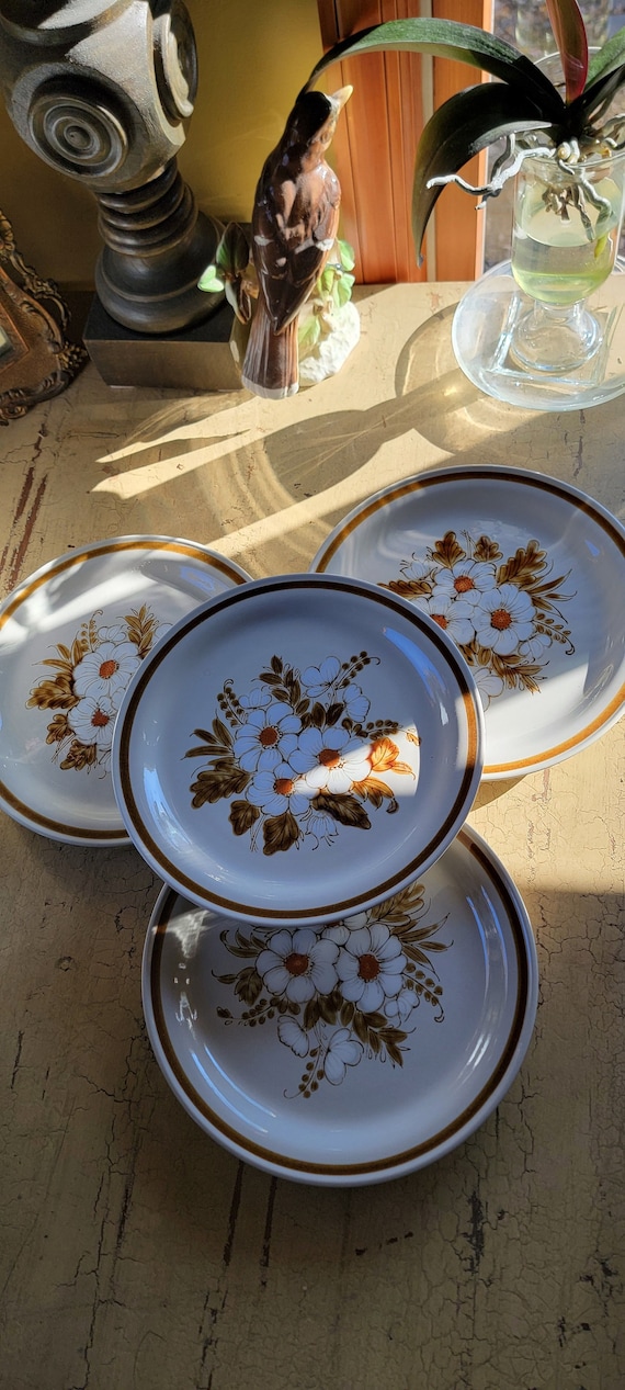 Vintage 1970s Stoneware Dinnerware Set: Floral Oven-to-table
