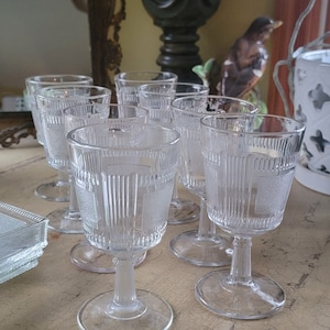 EAPG Banded Paling; Set of 8 Glasses and 3 Plates; Circa 1880s; Rare