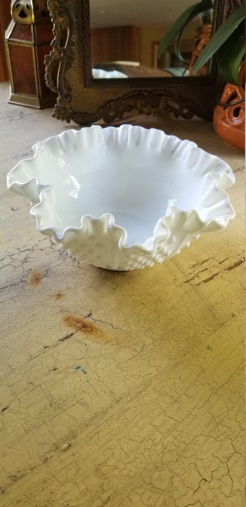 Fenton MILK Glass Hobnail Pieces Marked Fenton Ruffled Etsy