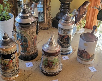 Various Vintage Beer Steins; Made in Germany; Sold Separately